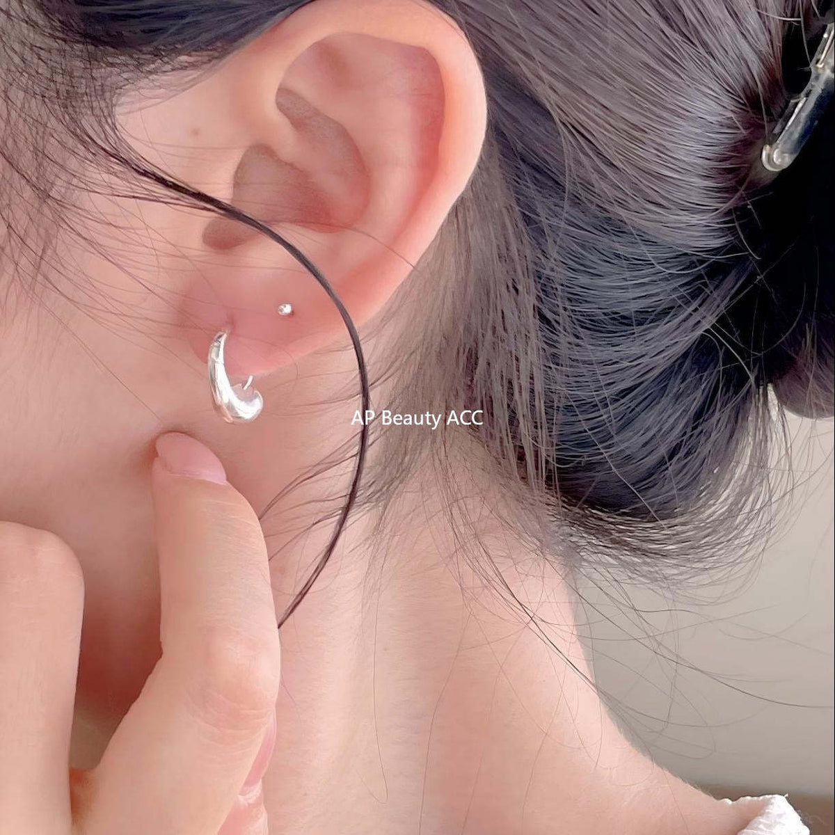 F관 - 925 실버 물방울 디자인 후프 귀걸이 [C1416] 25.11-1
