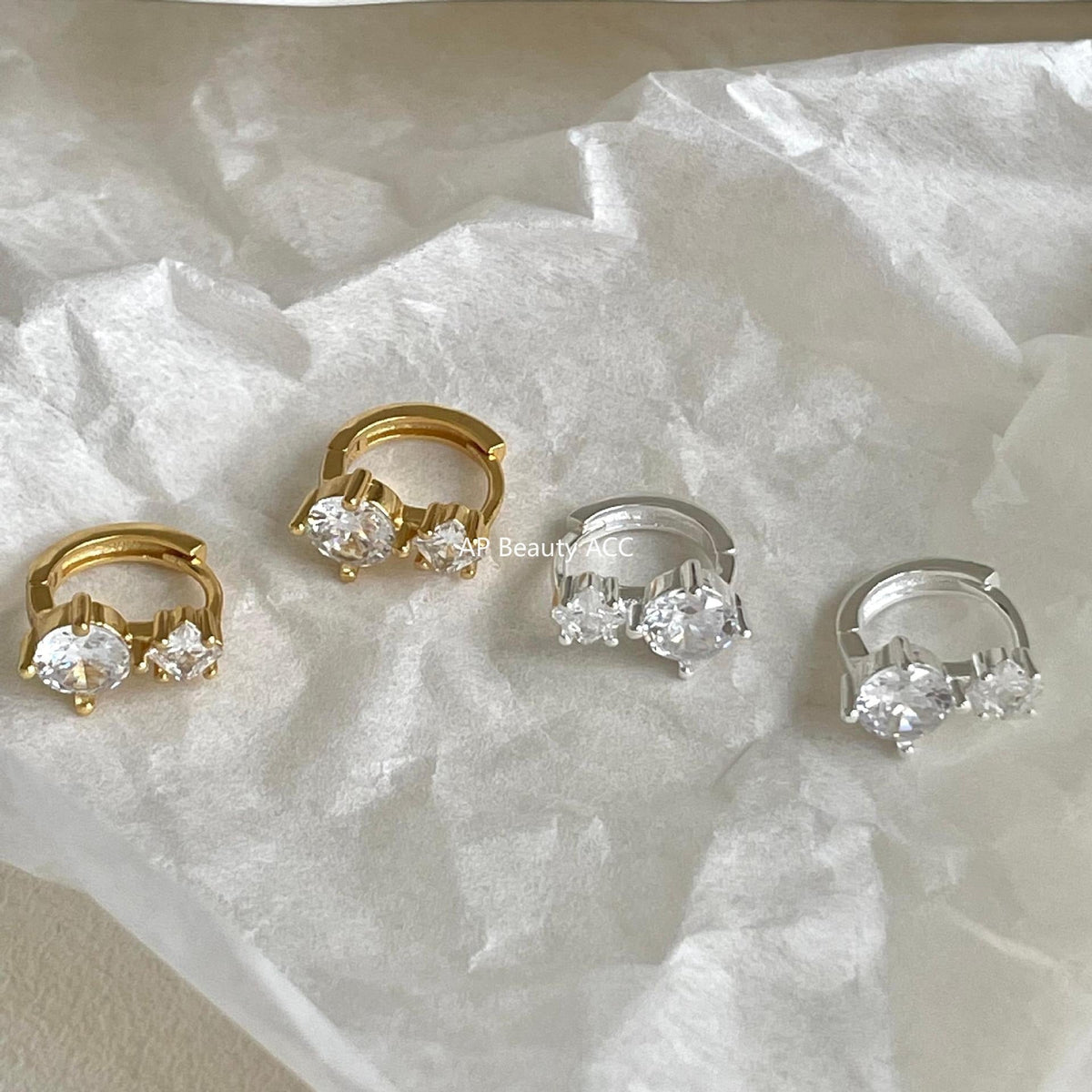 F관 - 925 실버 큐빅 디자인 링 귀걸이 [C1419] 25.11-1