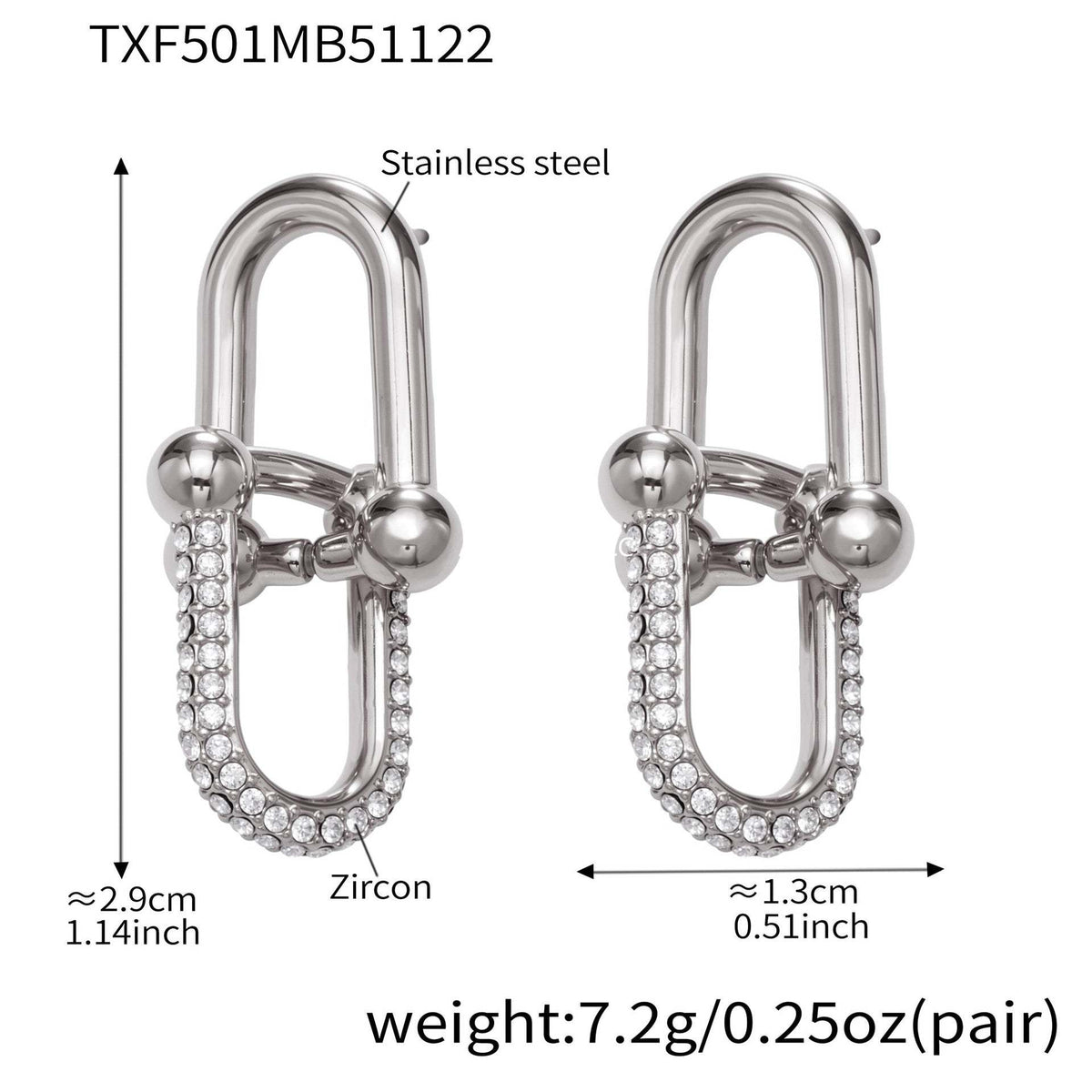 D관 - 스테인리스 스틸 말발굽 모양 큐빅 펜던트 18K 도금 귀걸이 반지 팔찌 목걸이 [TXP501] 25.11-4