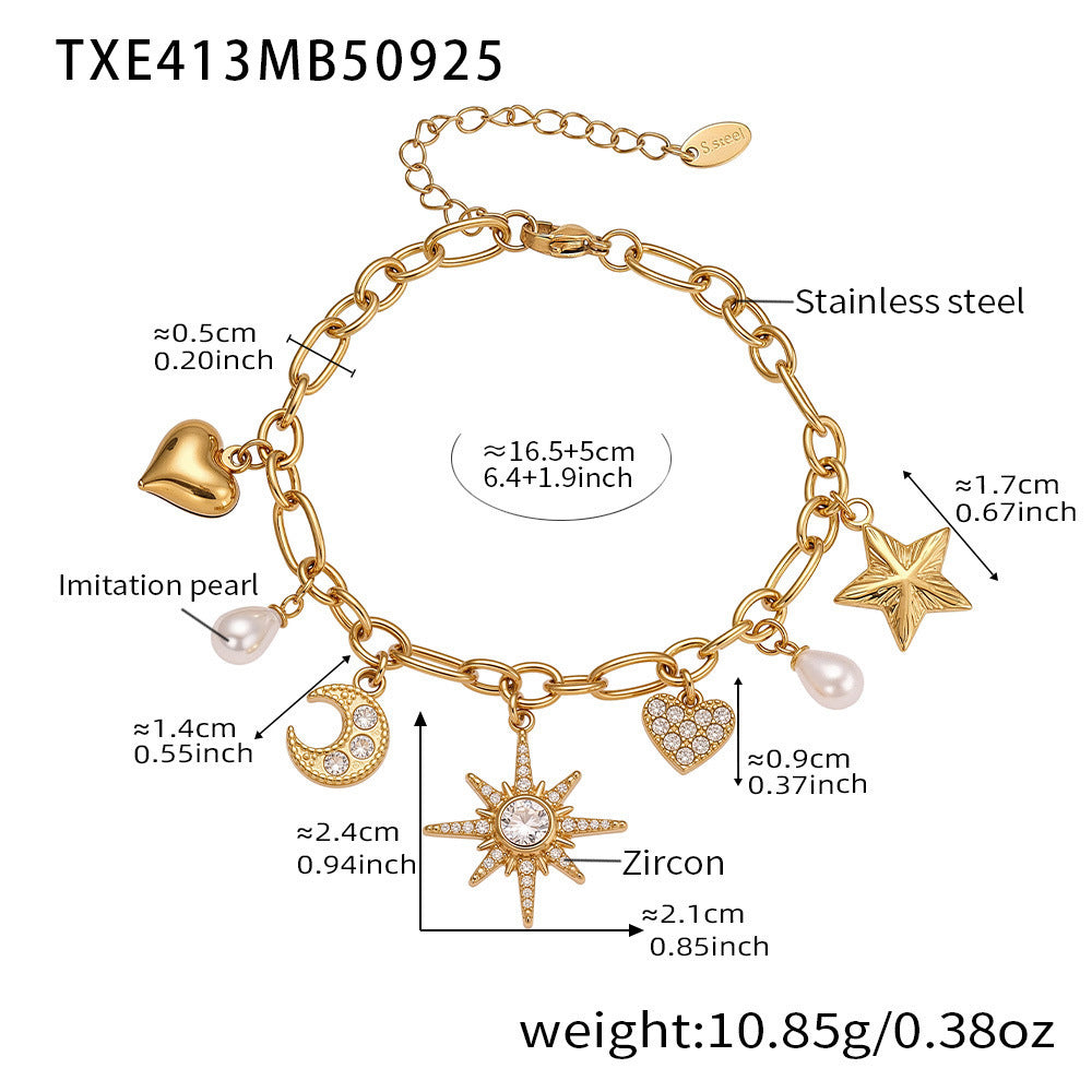 D관 - 스테인리스 스틸 별 달 하트 큐빅 진주 목걸이 팔찌 [TXP413] 25.10-1