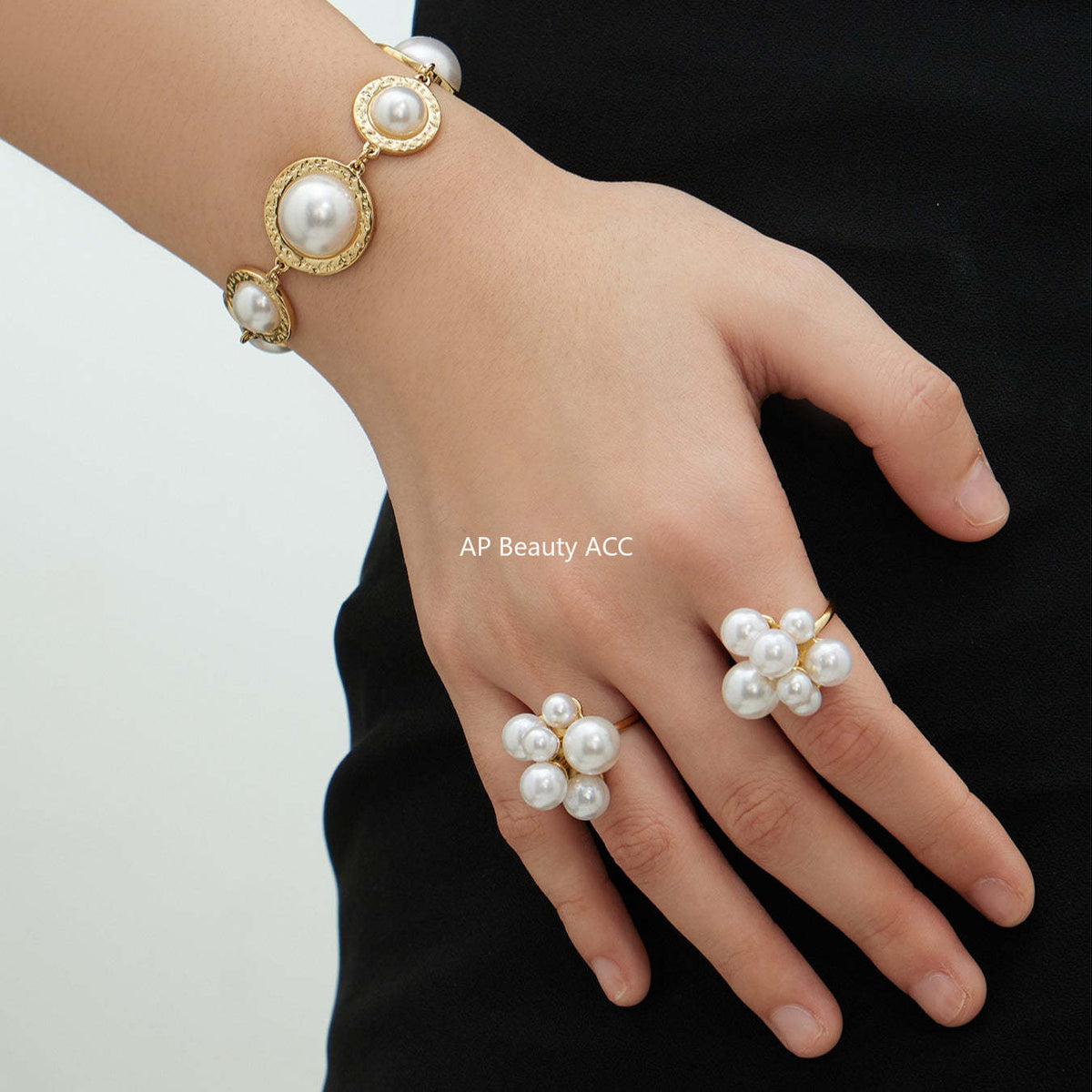 D관 - 스테인리스 스틸 18K 도금 자개 진주 라운드 레진 팔찌 반지 [TXA520-TXE520] 25.12-3
