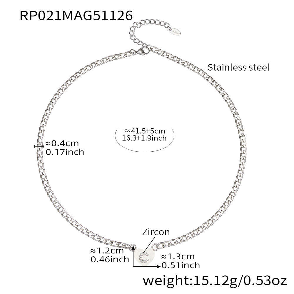 D관 - 스테인리스 스틸 하트 알파벳 큐빅 18K 도금 펜던트 목걸이 [RP021] 25.12-1