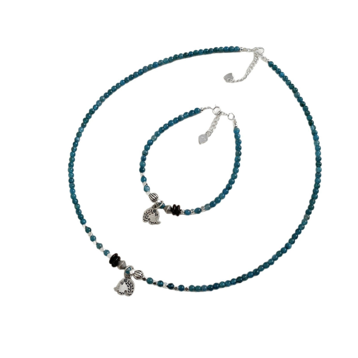 A관 - 925 실버 핸드메이드 코끼리 펜던트 아파타이트 팔찌 목걸이 [1545] 25.11-2