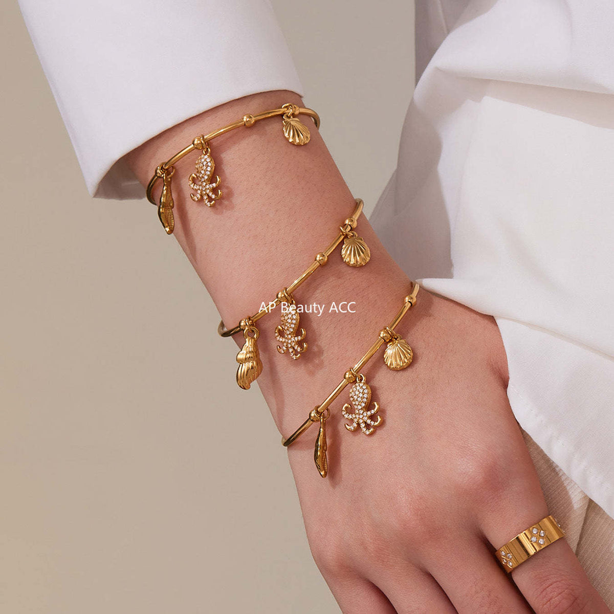 D관 - 스테인리스 스틸 큐빅 문어 소라 펜던트 팔찌 [Z496] 25.09-4