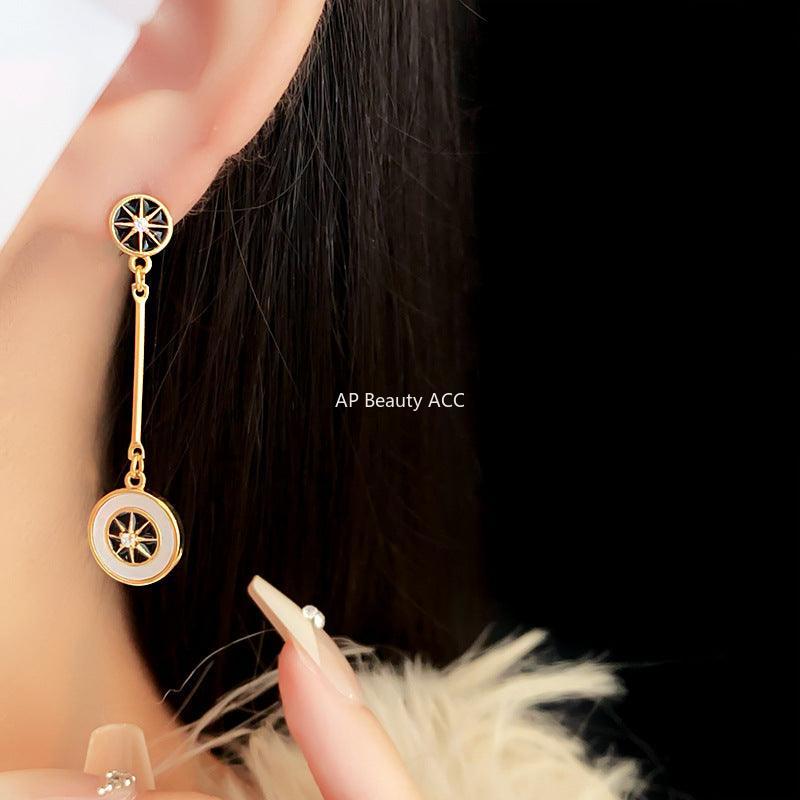 C관 - 레트로 18K 도금 은침 큐빅 원형 자개 유니크 귀걸이 [E374] 24.03-2