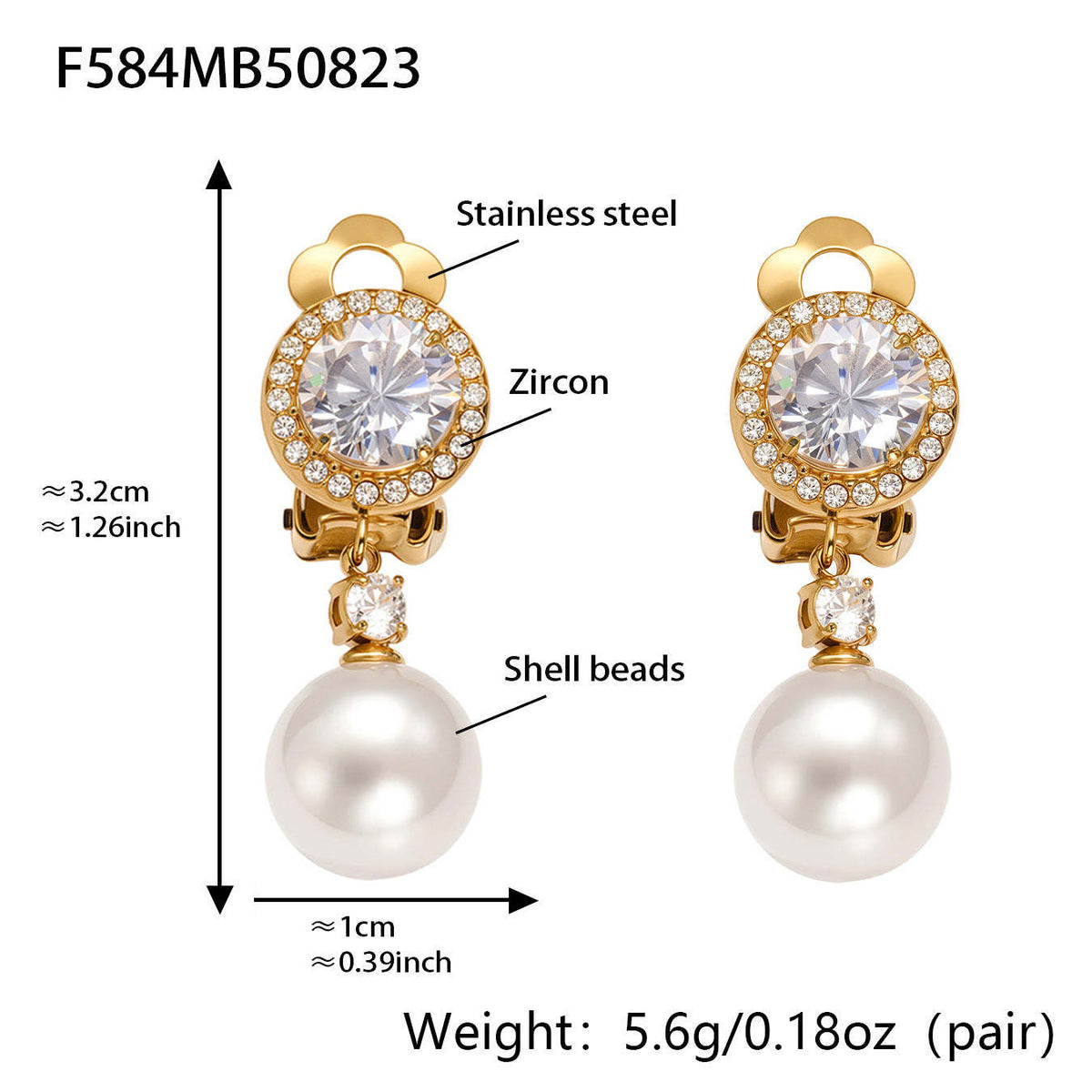 D관 - 스테인리스 스틸 18K 도금 큐빅 진주 이어커프 귀찌 귀걸이 [F584-F628] 25.08-5