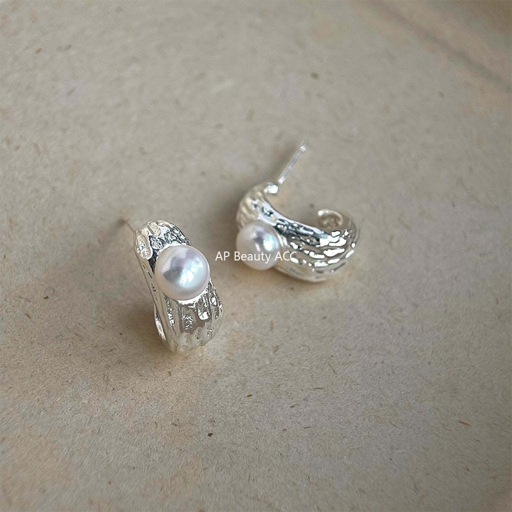 C관 - 담수 진주 기하학 텍스처 실버 귀걸이 [4406] 24.07-2