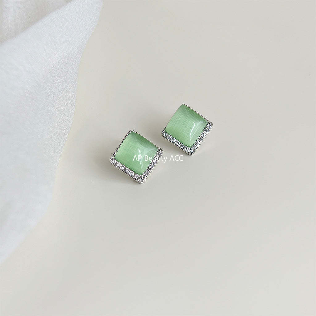 C관 - 글라스 묘안석 사각형 기하학 스윗한 심플 귀걸이 [4598] 24.07-3