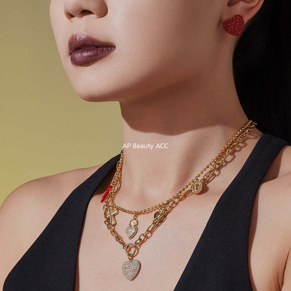 D관 - 18K 도금 스테인리스 스틸 큐빅 왕관 하트 반지 귀걸이 목걸이 [TXP450] 25.10-4