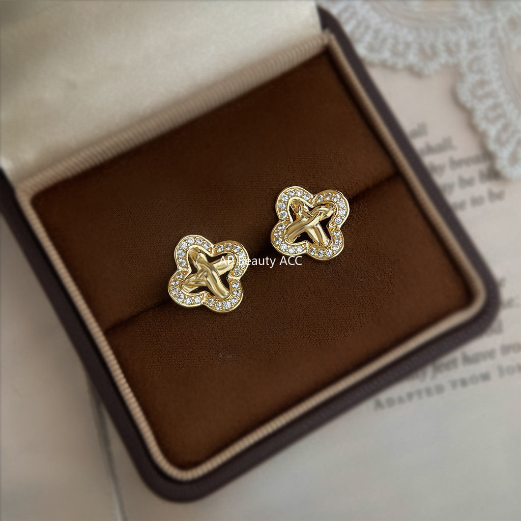 C관 - 925 은침 큐빅 클로버 모양 귀걸이 [6879] 25.10-1