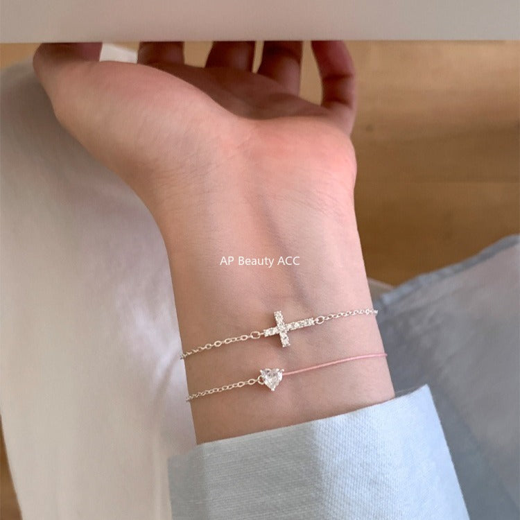 A관 - 925 실버 하트 십자가 디자인 큐빅 팔찌 [SL-487] 25.11-1