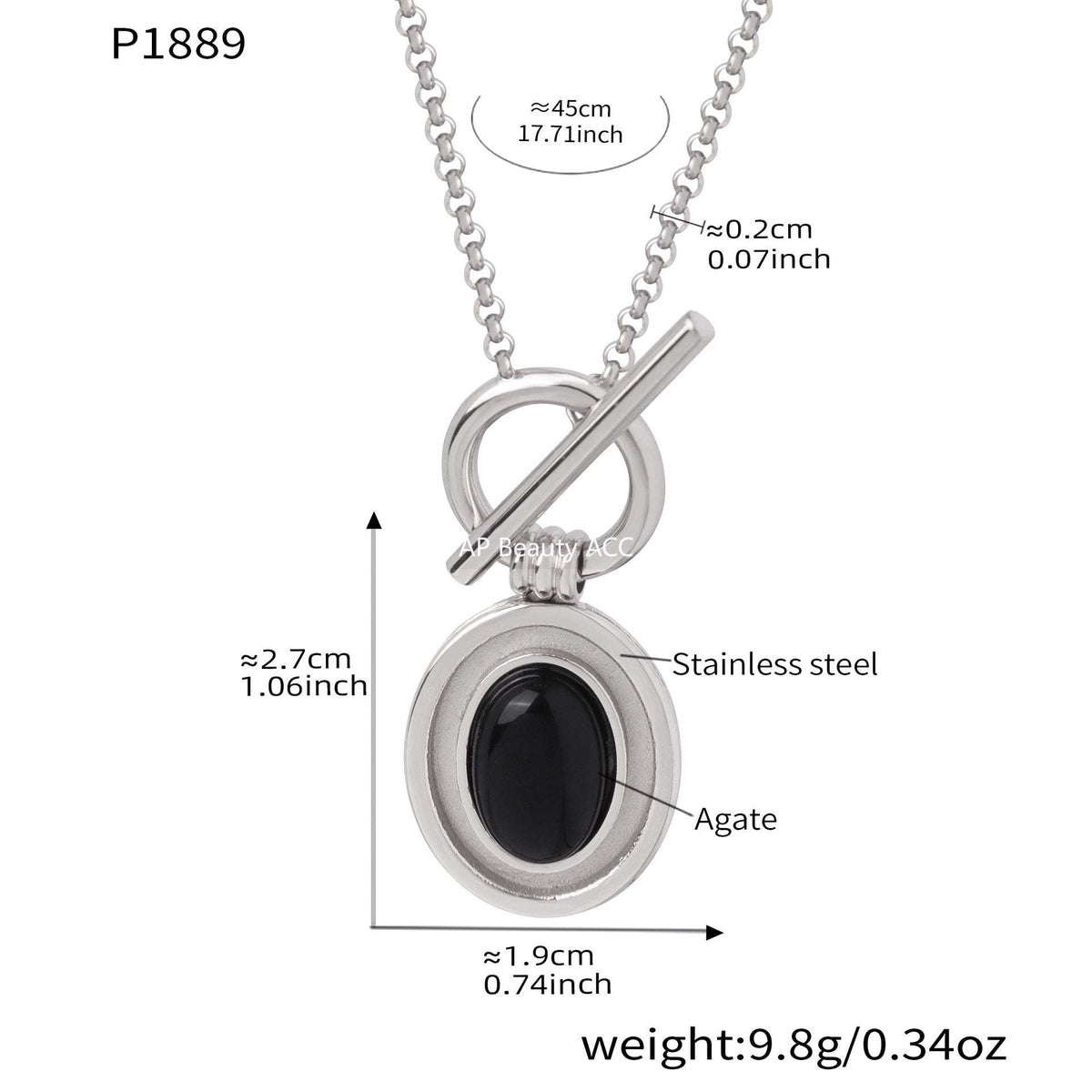 D관 - 오닉스 펜던트 OT 고리 18K 도금 스테인리스 스틸 목걸이 반지 [P1889] 25.12-2