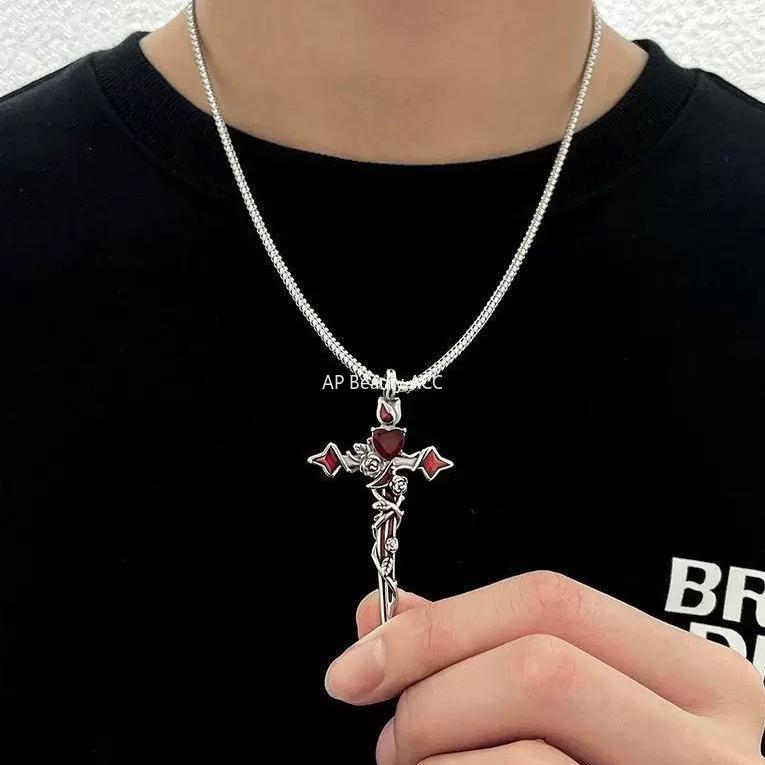 G관 - 큐빅 가시장미 십자가 하트 플라워 목걸이 [X1188] 25.10-1