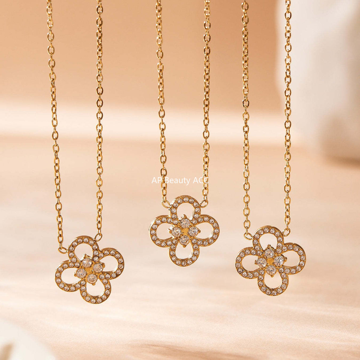 D관 - 네잎클로버 큐빅 18K 도금 스테인리스 목걸이 팔찌 [TXP474-TXE474] 25.11-3