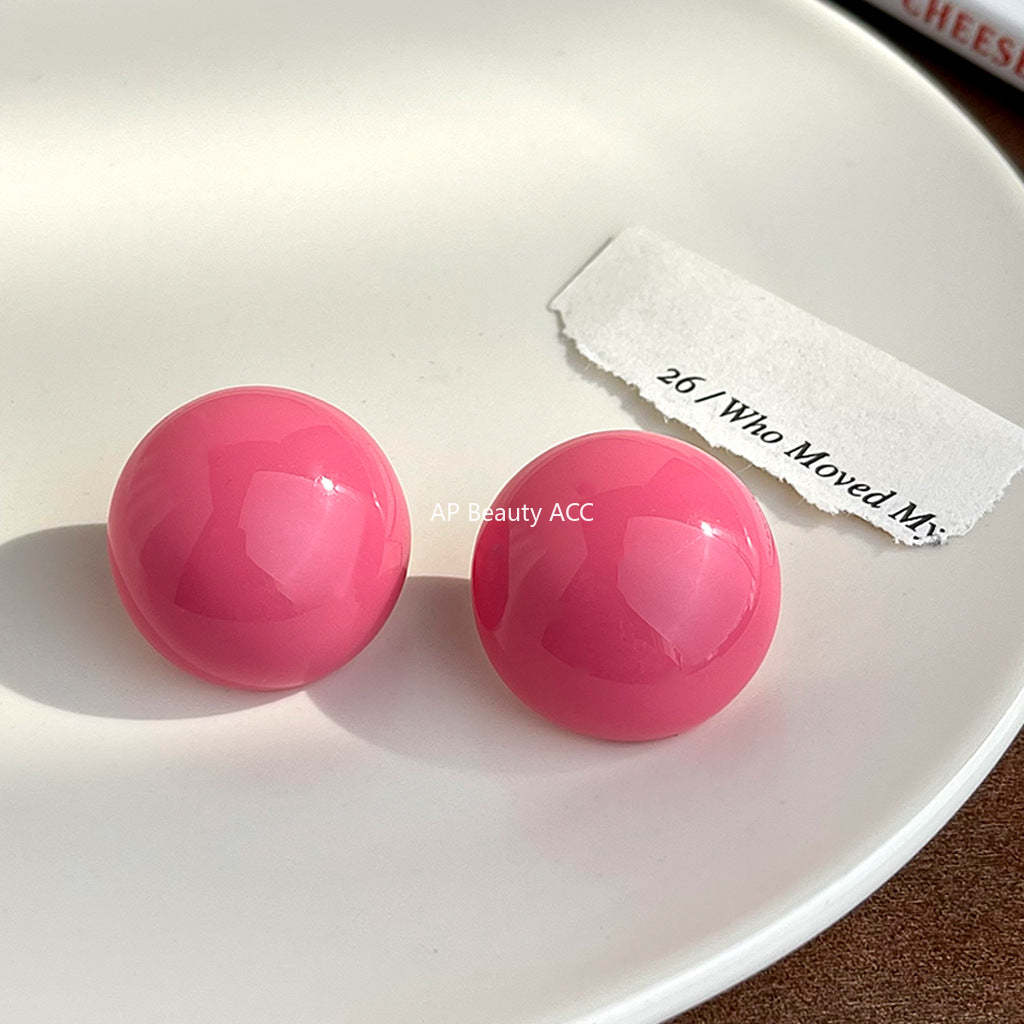 C관 - 로즈핑크 원형 레진 러블리 감성 디자인 귀걸이 [5674] 25.03-1