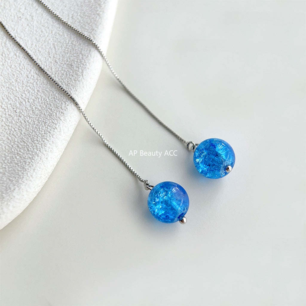 C관 - 유리 파편 블루 별 긴 드롭형 귀걸이 [4286] 24.06-4