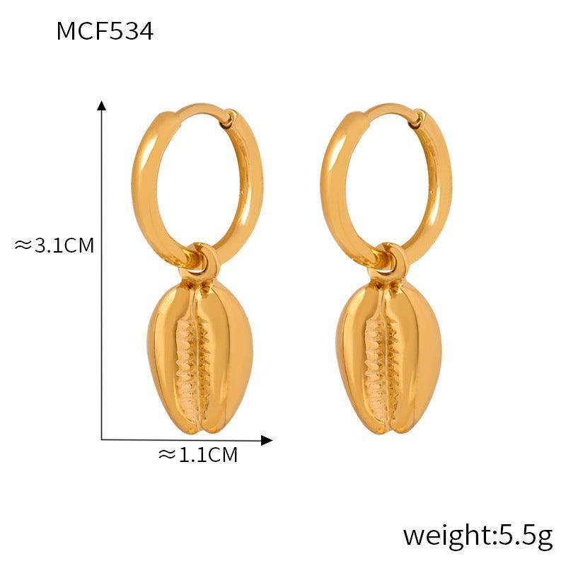 D관 - 레트로 소라 펜던트 해변 트렌디 유니크 티타늄 스틸 18K 도금 귀걸이 [F534] 24.03-2