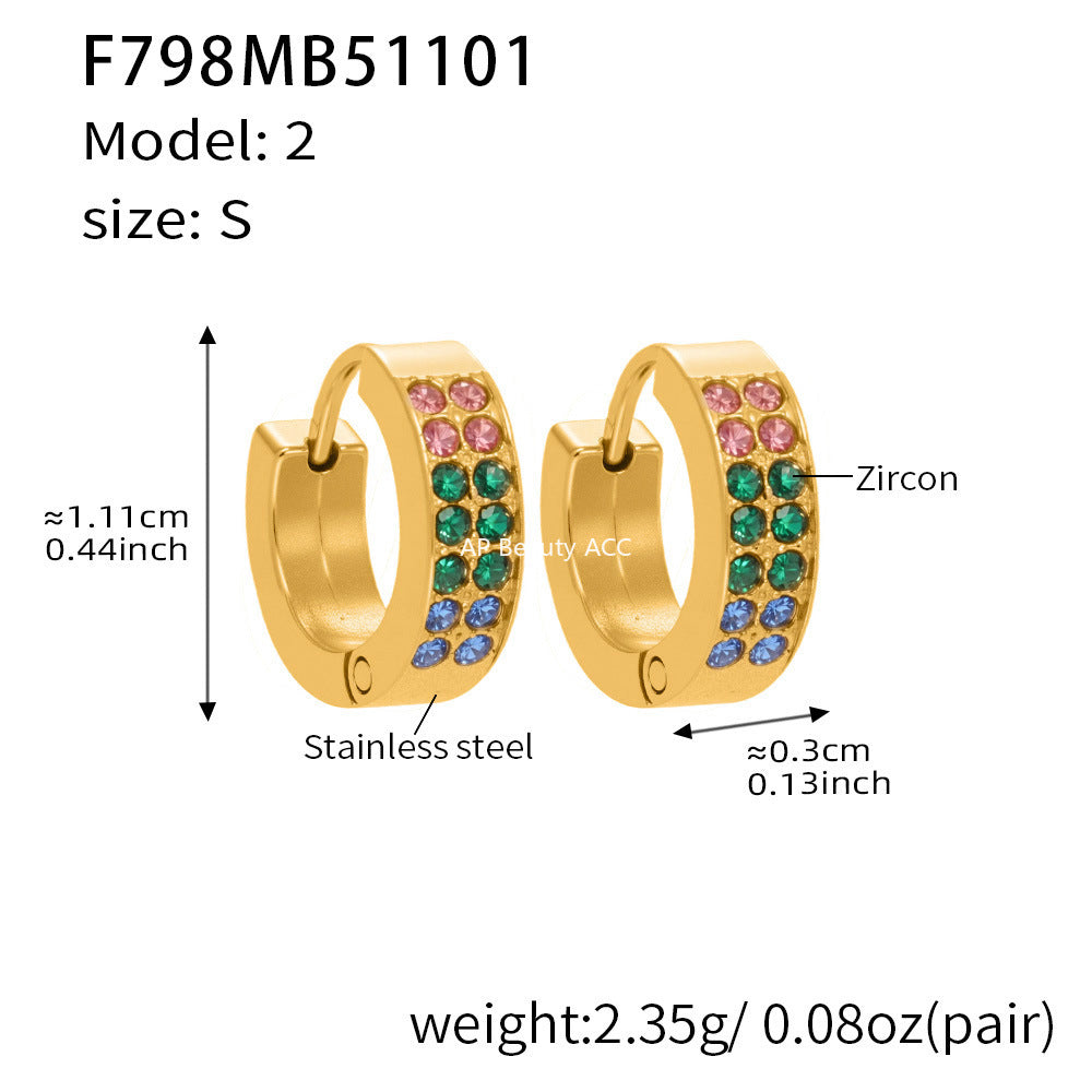 D관 - 스테인리스 18K 도금 C자형 멀티컬러 큐빅 귀걸이 [F798] 25.11-1