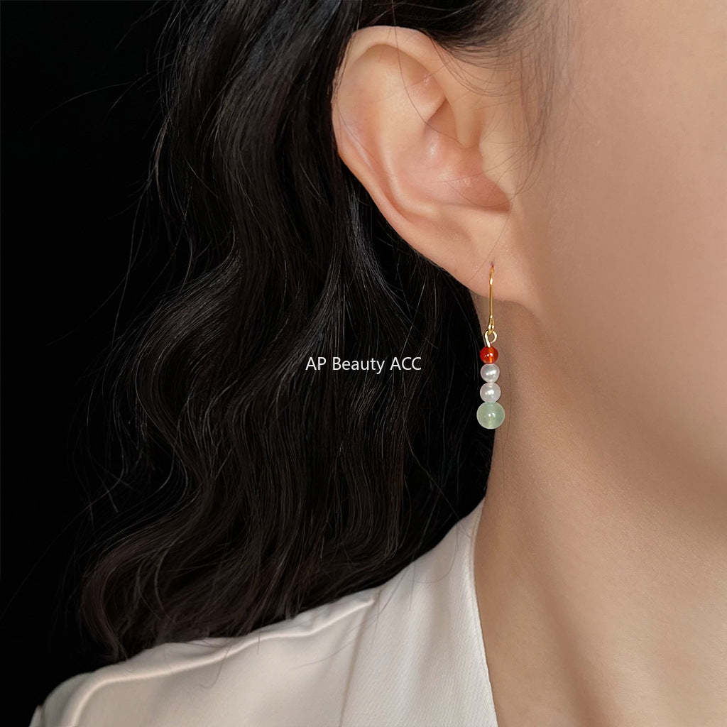 C관 - 핸드메이드 담수 진주 홍마노 아벤츄린 귀걸이 [6421] 25.08-1