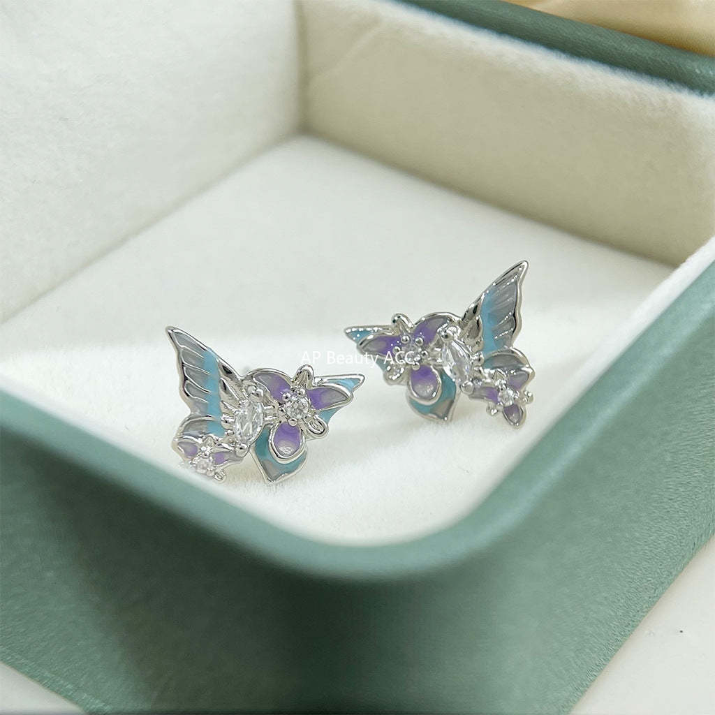 C관 - 나비 에나멜 글레이징 큐빅 925 실버 귀걸이 [5768] 25.03-4