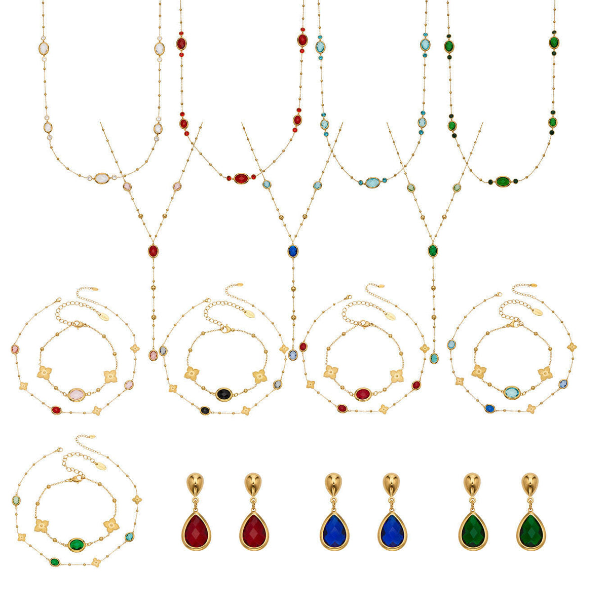 D관 - 스테인리스 스틸 타원형 컷팅 글라스 스톤 18K도금 목걸이 팔찌 귀걸이 [TXP506] 25.12-1