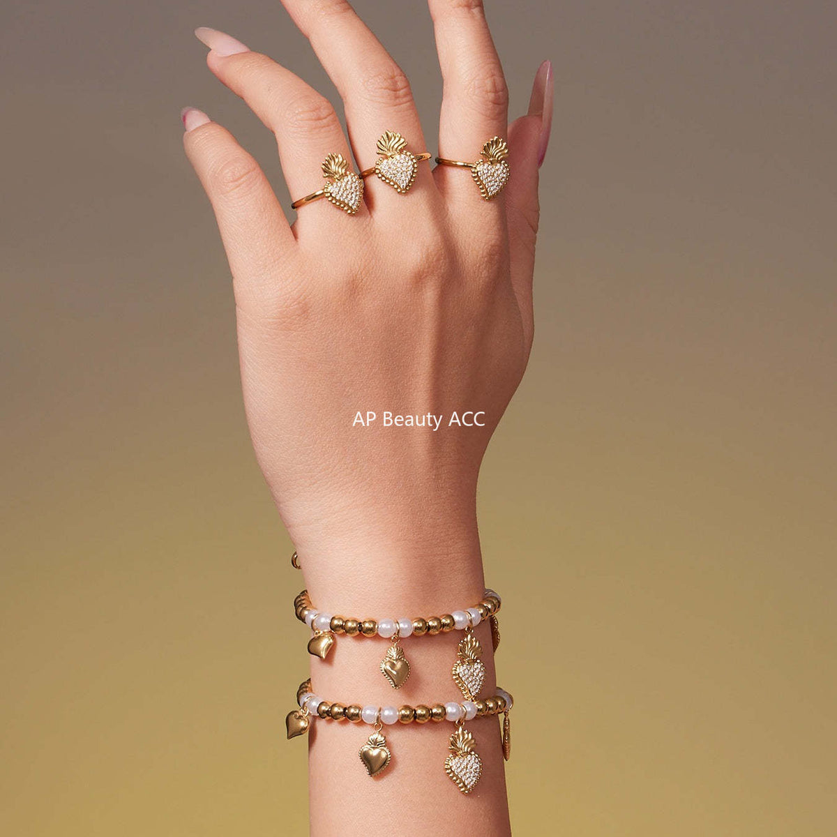 D관 - 스테인리스 스틸 하트 왕관 큐빅 펜던트 18K 도금 목걸이 귀걸이 팔찌 반지 [TXP490] 25.11-4