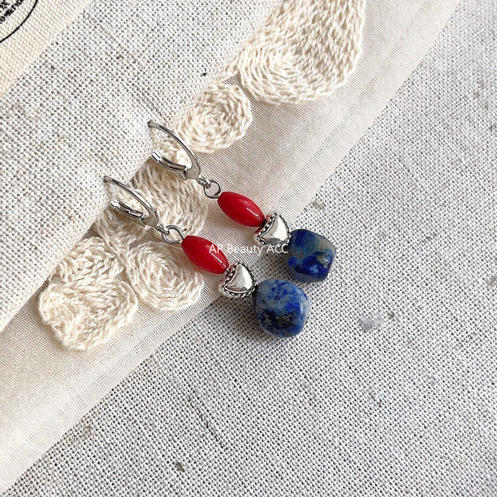 C관 - 청화백자 펜던트 디테일 유리 귀걸이 [4141] 24.06-1