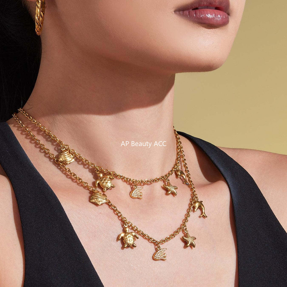 D관 - 18K 도금 스테인리스 스틸 해양생물 큐빅 펜던트 목걸이 팔찌 [TXP445] 25.10-4