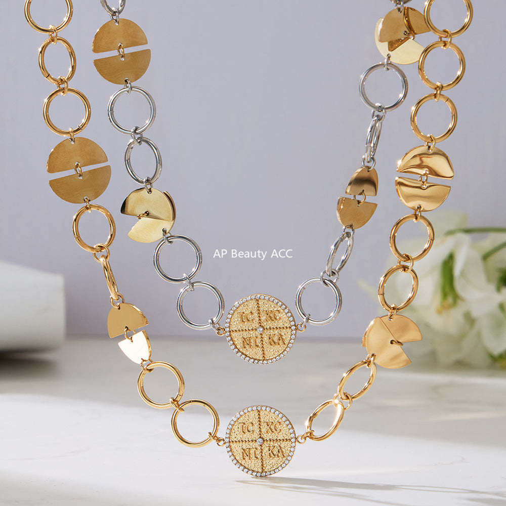 D관 - 스테인리스 스틸 이니셜 원형 펜던트 18K 도금 목걸이 팔찌 [TXP488] 25.11-4