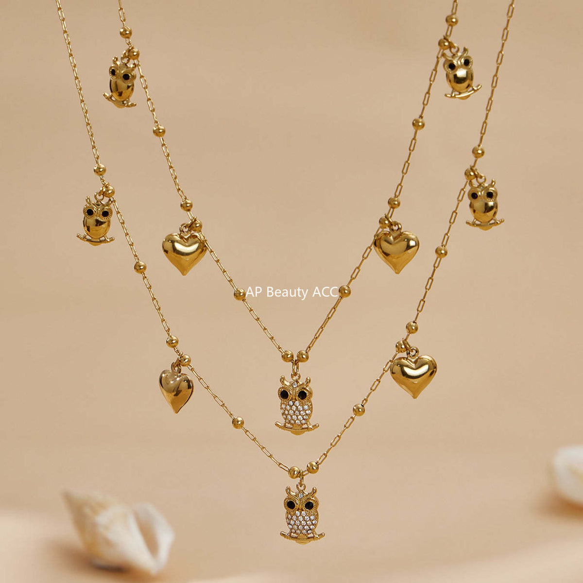 D관 - 스테인리스 스틸 18K 도금 부엉이 하트 큐빅 펜던트 목걸이 팔찌 [TXP528] 25.12-3