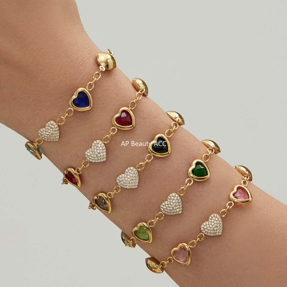 D관 - 컬러 레진 큐빅 하트 18K 도금 스테인리스 스틸 목걸이 팔찌 [TXP515] 25.12-2