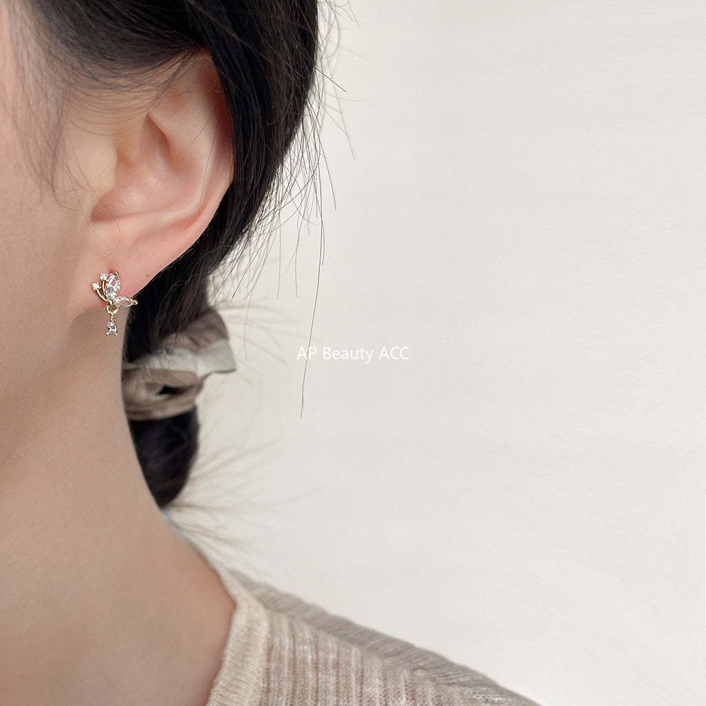 C관 - 미니 큐빅 나비 14K 도금 은침 귀걸이 우아하고 간결한 귀걸이 [3895] 24.04-4