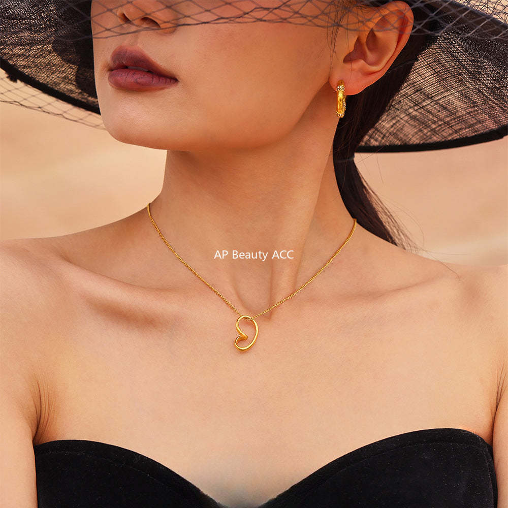 D관 - 비정형 하트 스테인리스 스틸 18K 도금 목걸이 [P891] 25.04-3