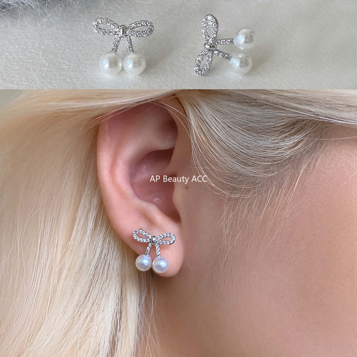 A관 - 큐빅 리본 진주 925 은침 귀걸이 [EH-4279] 25.12-2