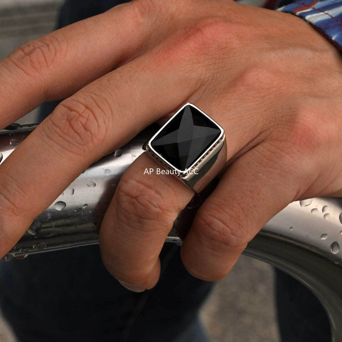 G관 - 스테인리스 블랙 글라스 커팅 디자인 반지 [RC-923] 25.11-2