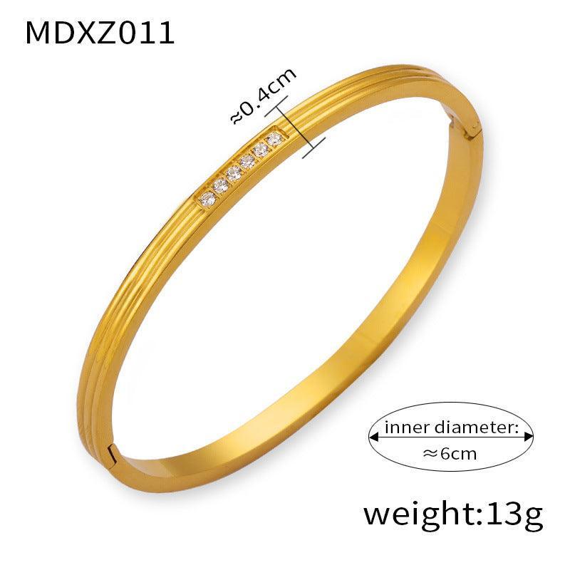 D관 - 티타늄 스틸 18K 도금 모던 컬러 큐빅 변색 방지 팔찌 [Z009-13] 24.03-3