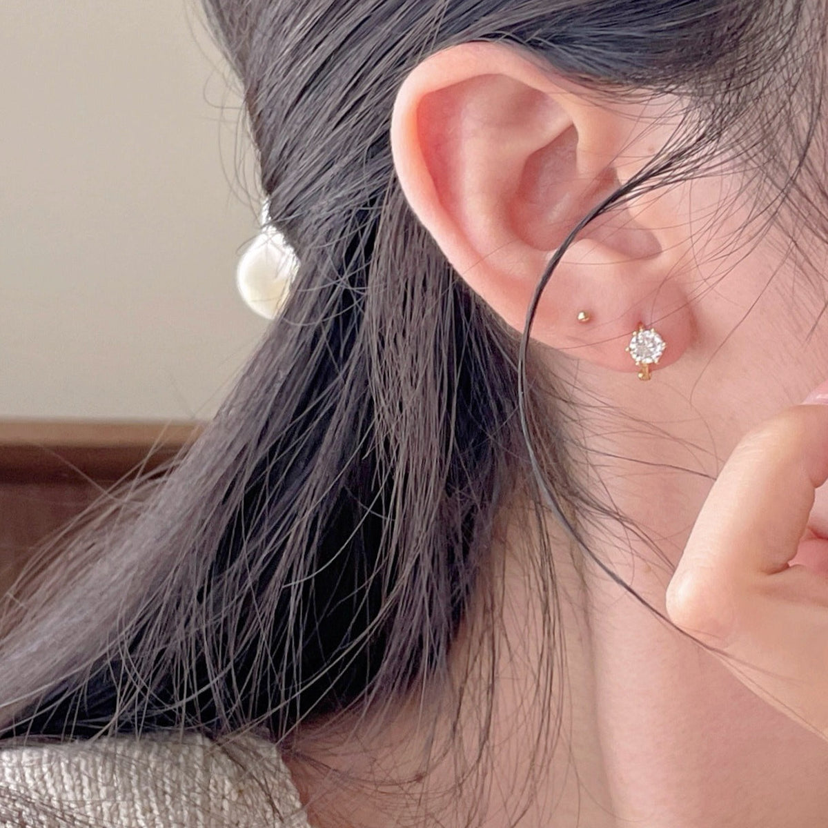 F관 - 925 실버 6프롱 큐빅 귀걸이 [C1420] 25.11-3