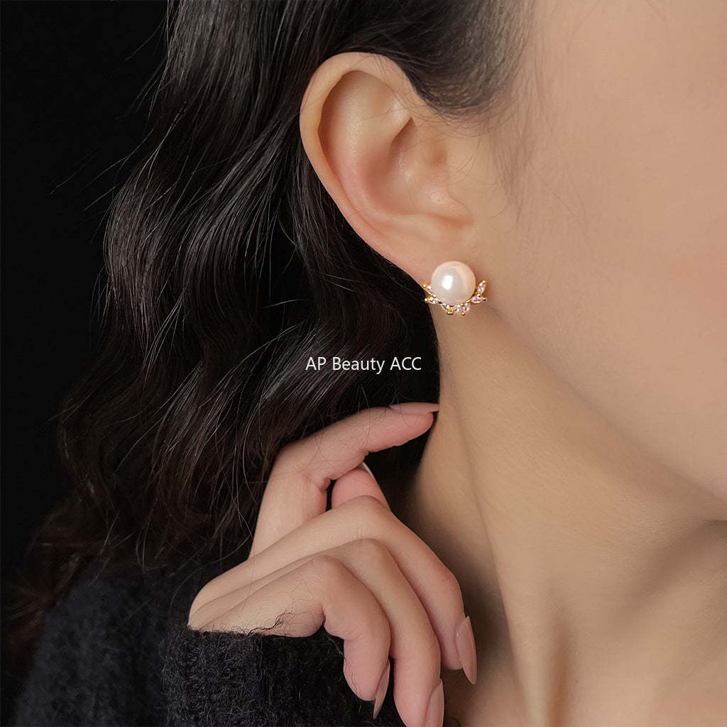 C관 - 큐빅 진주 14K 도금 925 은침 귀걸이 [5688] 25.03-2