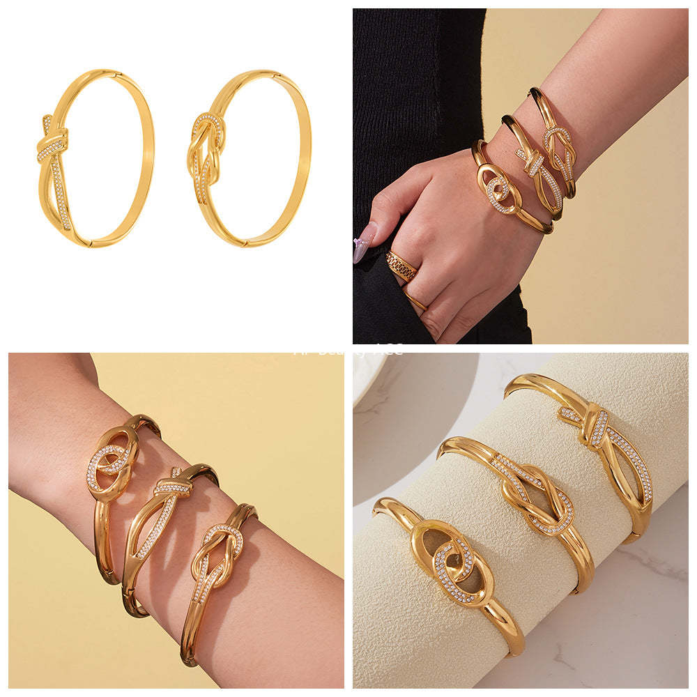 D관 - 스테인리스 풀큐빅 이중 링 매듭 디자인 팔찌 [Z509-Z510-Z511] 25.10-5