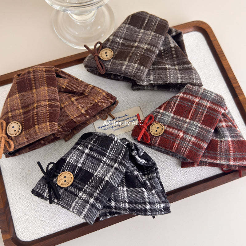 E관 - 리본 체크무늬 대형 빈티지 집게핀 [27613] 25.10-5