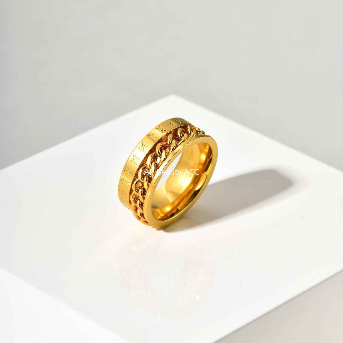 G관 - 스테인리스 스틸 룬 문자 체인 회전 반지 [R-651] 25.10-5