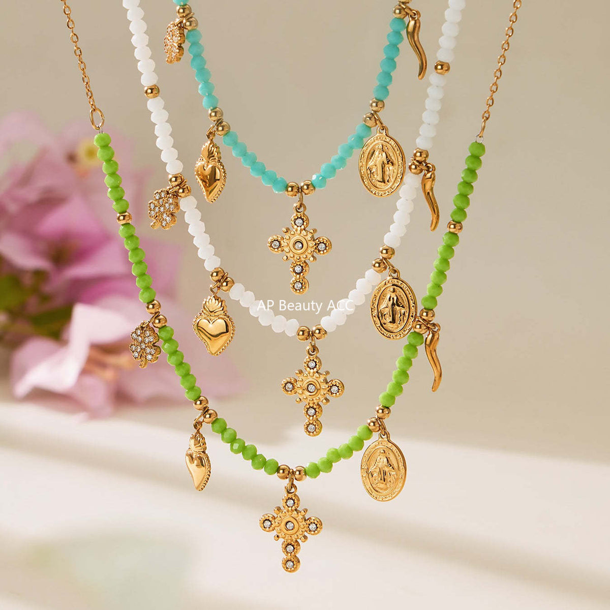 D관 - 스테인리스 스틸 크리스탈 펜던트 큐빅 팔찌 목걸이 [TXP481] 25.11-4