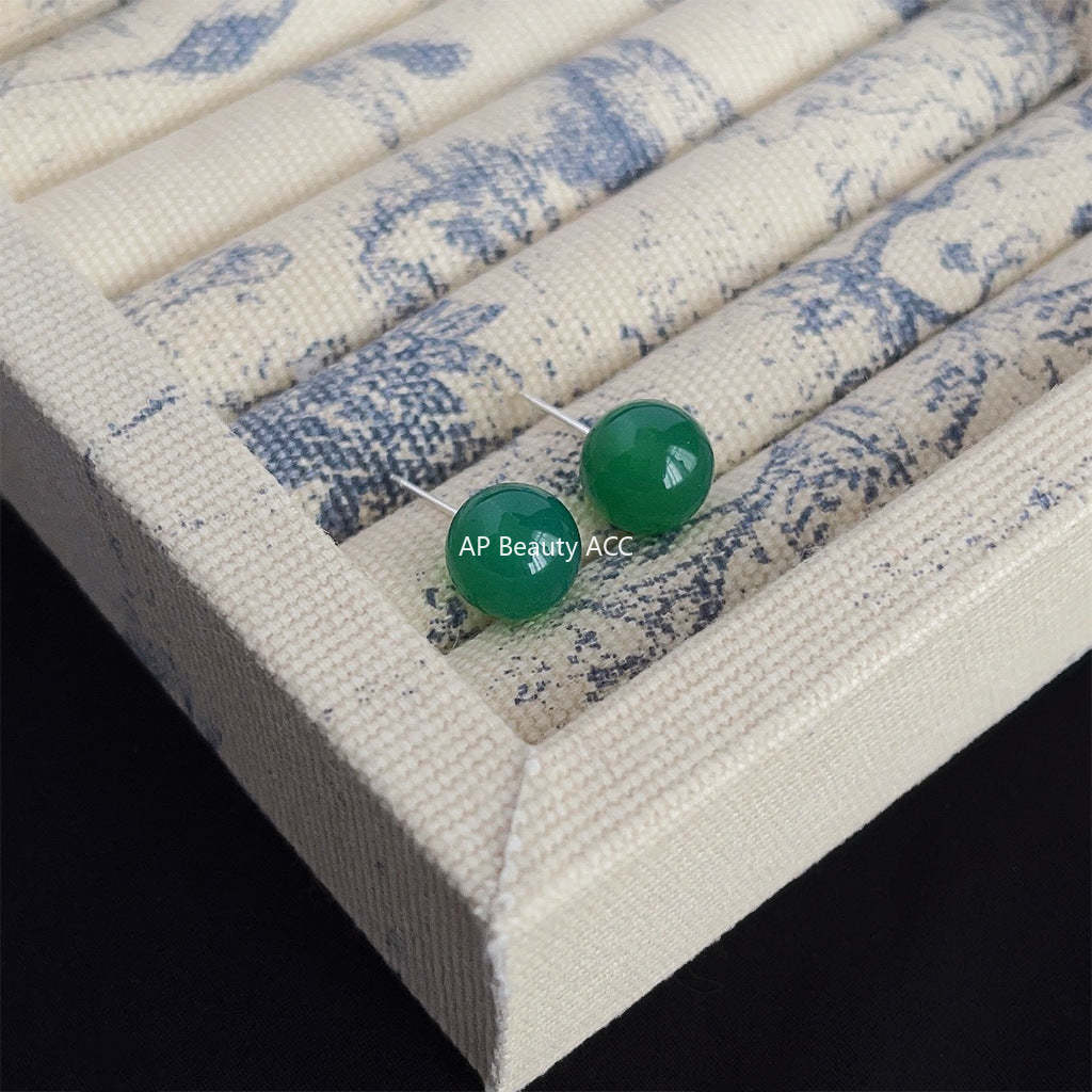 C관 - 그린 마노 천연석 복고풍 은침 귀걸이 고급스러운 귀걸이 [3837-3840] 24.04-3