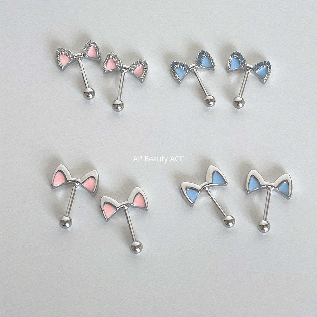 A관 - 고양이 귀 큐빅 티타늄 스틸 피어싱 귀걸이 [EH-4297] 25.12-1