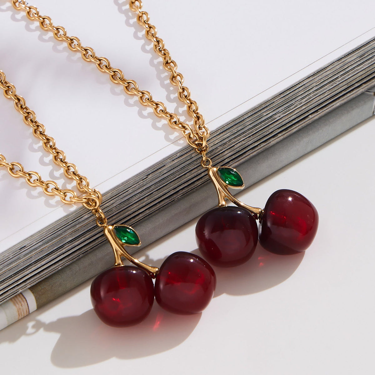 D관 - 스테인리스 스틸 레진 체리 펜던트 목걸이 귀걸이 [TXF427] 25.10-2