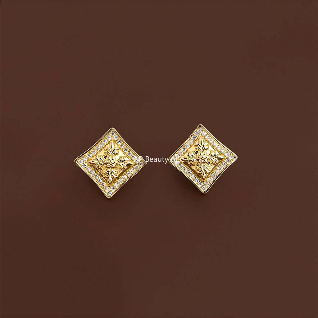 C관 - 925 은침 플라워 큐빅 사각 문양 귀걸이 [7246] 25.12-3