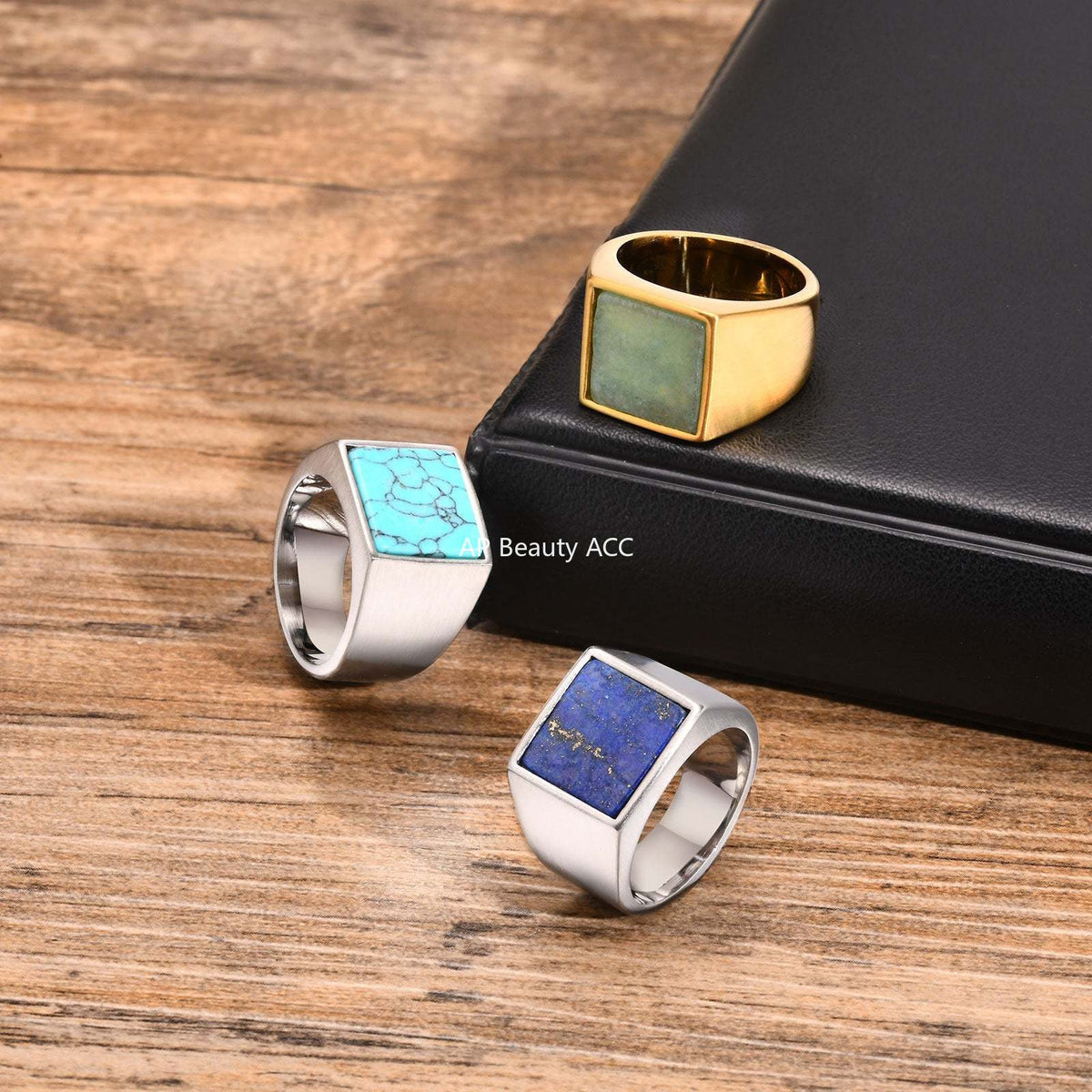 G관 - 스테인리스 스틸 사각 천연석 반지 [RC682] 25.10-5