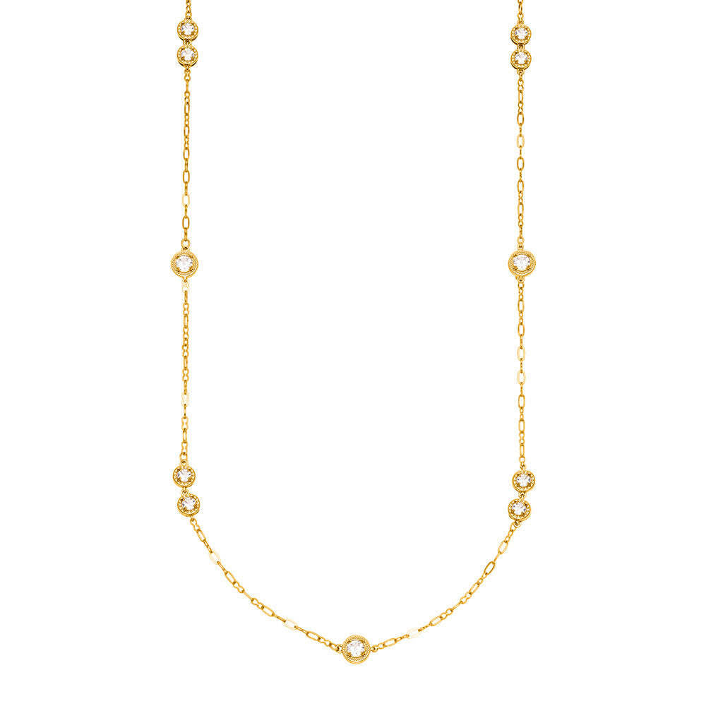 D관 - 프롱 큐빅 18K 도금 스테인리스 스틸 롱 목걸이 [M083] 25.11-3