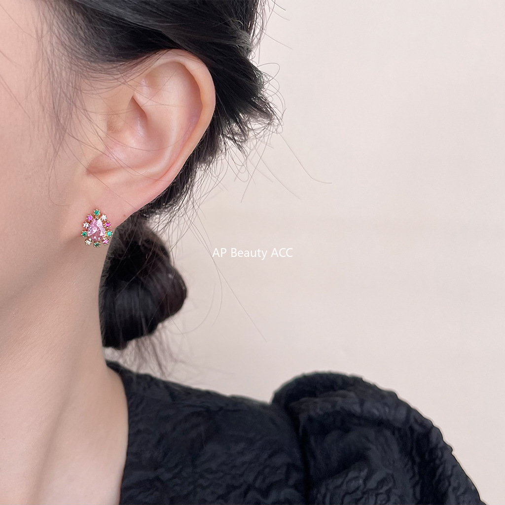 C관 - 컬러 드롭 미니 큐빅 14K 도금 독창적 귀걸이 [4449] 24.07-3
