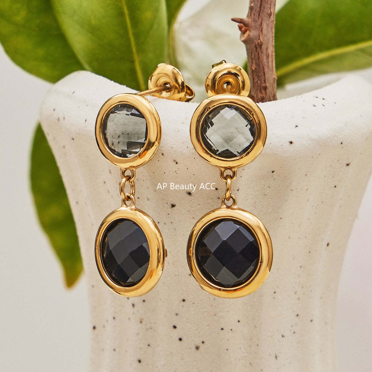 D관 - 스테인리스 스틸 풀 큐빅 글라스 스톤 18K도금 팔찌 귀걸이 [TXE508] 25.12-1